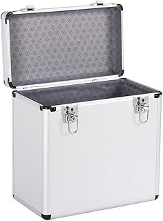 Yaheetech Vinyl LP Storage Box Case, Aluminum 12'' Record Storage Case 50 LPs DJ Flight Storage Box Holds 50pcs Albums, Silver