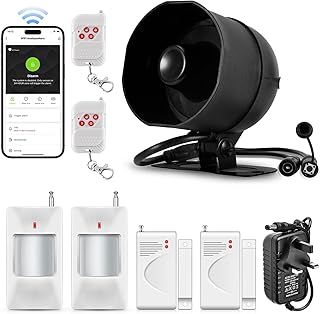 WiFi Security Burglar Door Alarm System Kit for Garage Shed House Hotel Shop Apartment, Weatherproof Siren Horn with Remote Control Door Contact Sensor,Motion Sensor,Loud Up to 120db