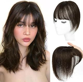 Sexycat Clip in Bangs for Women Real Human Hair Dark Brown 360° Cover Hairpieces Clin on Fringe Wispy Bangs Hair Toppers for Thinning
