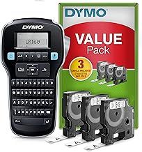 DYMO LabelManager 160 Label Maker Starter Kit with 3 Rolls of D1 Label Tape, Handheld Label Printer Machine, QWERTY Keyboard, Ideal for Office or Home