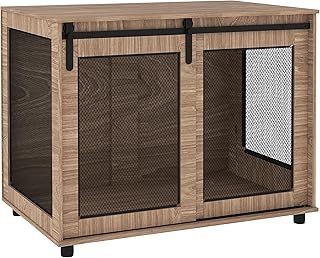 PawHut Dog Crate Furniture, Dog Cage End Table with Sliding Door, Pet Kennel for Large Breeds, 98 x 60 x 78cm, Walnut Brown
