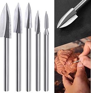 5PCS Wood Carving Bit Compatible with Dremel Rotary Tool, Woodworking Carving Bits with 1/8”(3mm) Shank for DIY Woodworking, Engraving, DIY Drilling, Grinding, Micro, Sculpture