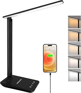 joyshie Desk Lamp Dimmable Led Table Lamp Reading Light with USB Charging Port, 5 Lighting Modes, Touch Control Desk Light, Foldable Nail Lamp for Studying Working Reading Office Bedside