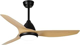 Ceiling Fan with Lighting and Remote Control, Lamp with Fan Flat 52 Inches AC, Quiet 3 Blades Ceiling Fan with Lights Led 24W for Bedroom Living Room (Wood)