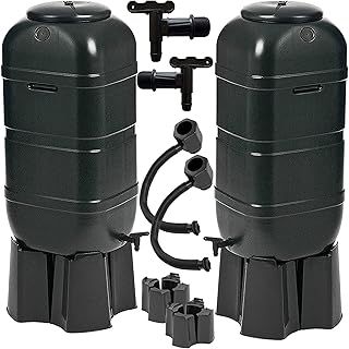 2 Rainsaver Garden Water Butts 100 Litre Tanks Including Taps With Stands and Filler Kits
