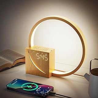 Bedside Lamp with Alarm Clock,Wake-Up Light,10W USB Charging Ports, Touch Dimmable, Wake Up Light with Two Alarms,10 Natural Sounds,3 Levels Brightness for Bedroom, Living Room,Office