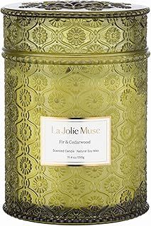 LA Jolie Muse Starlit Golden Fir Scented Candle, Christmas Candles for Home Scented, Holiday Candle Gifts for Women & Men, Large Wood Wicked Candles, 90 Hours Long Burning Time, 19oz