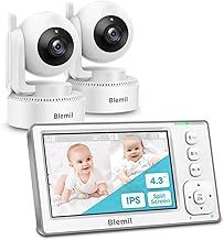 Upgrade Baby Monitor with 29-Hour Battery, 4.3'' IPS Split-screen Video Baby Monitor with two Cameras and Audio, Remote Pan/Tilt/Zoom, Two-Way Talk, Room Temperature, No WiFi, 2X Zoom