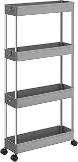SONGMICS 4-Tier Storage Trolley, Rolling Cart with Wheels, Space-Saving Kitchen Trolley in Office Bathroom, 14.4 x 42 x 86 cm, Dove Grey KSC008G01