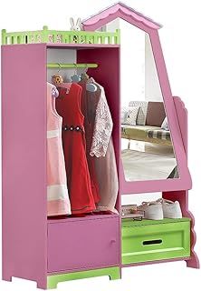WODENY Kids Wardrobe Children Storage Cabinet with Mirror & Drawer | Child Wooden Organizer Locker Cupboard Bedroom Furniture for Boys Girls Gift (White1)