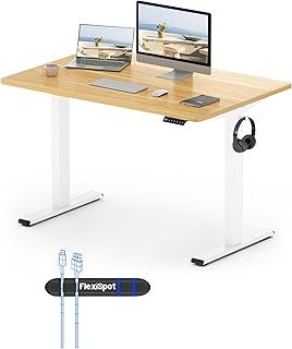 FlexiSpot E1 Plus ONE PIECE Electric Standing Desk Height Adjustable Sit Stand Desk with Memory Smart Panel(120 * 60cm, White Frame+Maple Desktop)