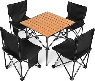 (5-Piece Black Camping Chair & Table Set - Portable Folding Seats for Outdoor/Indoor Use - Ideal for Picnic, BBQ, Garden Parties & Travel