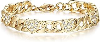 Women's 9ct Gold Plated Plated Crystal Heart Simple Modern Curb Bracelet 7mm Wide, 6 Inch Length, Gold Jewellery Weight 11g, Bracelets for Women, Kids & Teens with a Luxury Finish