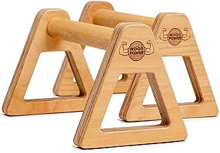 WOODPOWER - PowerBars, Wooden Parallettes Push Up Bars, Joint-Friendly Beech Wood Calisthenics Equipment for Home, Durable Handstand Trainer Push Up Handles for Floors
