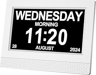 SINOIDEAS 3.0 Upgrade,Dementia Clock,Digital Calendar Day Clock,dementia clocks with days dates and time of day，7inch White with Remote (White)