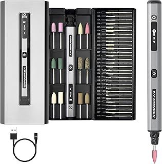 ARROWMAX Mini Electric Engraving Pen, HollowCup Motor, 42 Bits with Aluminum Case, OLED, Magnetic Charge, Mini Rotary Tool, Cordless Engraving Pen for Jwelry, Metal, Wood, Glass and Plastic (SGS)