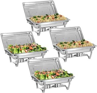 9L Chafing Dish Buffet Set 4 Packs Stainless Steel Foldable Rectangular Chafer Full Size w/Water Pan, Food Pan, Fuel Holder and Lid