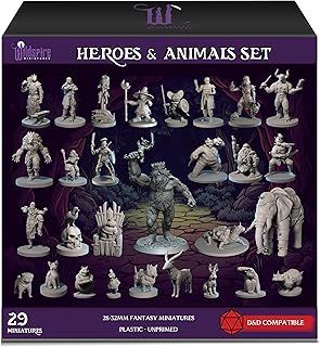 Wildspire Heroes, Animal Companions & Troll King for DND Miniatures Bulk 28mm DND Minis Dungeons and Dragons D&D Miniatures Dungeons and Dragons Unpainted Figures for Tabletop