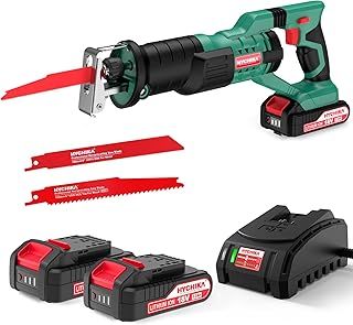 HYCHIKA Cordless Reciprocating Saw, 18V Brushless Electric Saws, 0-2800SPM Variable Speed Electric Saw with 2x2000mAh Batteries, 2 PCS Saw Blades, Fast Charger, LED Light,for Wood Metal PVC Cutting