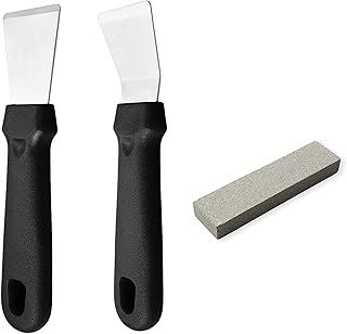 2Pcs Cleaning Scraper for Ovens Stoves Induction Hob Stainless Steel Multi-Kitchen Scraper with Plastic Handle, Straight Version + Bending Version Black