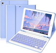 SOPPY Bluetooth Keyboard Case for iPad 6th/5th Gen (2017-2018), iPad Pro 9.7, iPad Air 1-2, Detachable Wireless Keyboard with Pencil Holder, Slim Protective Cover, USB-C Rechargeable, Purple