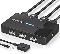 HDMI KVM Switch 2 PC 1 Monitor 4K60Hz USB KVM Switches 2 Port for 2 PC Sharing Single Monitor and Keyboard Mouse with Wired Extend Controller and 2 USB Cables, Plug and Play