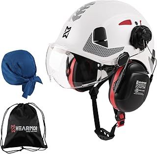 ANSI Z89.1 & EN397 Certified Safety Helmet/Hard Hat with Ear Protection – Lightweight Vented Work Helmet Kit, 6-Point Suspension System – Ideal for Industrial & Construction Professionals
