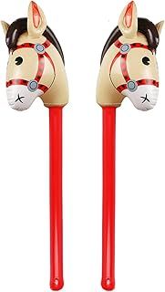 FDRJKN 2 Pcs Inflatable Horse, Hobby Horse, Horse Toys，Inflatable Horse Head Sticks, Theme Party Decorations, Horse Racing Game for Themed Birthday Party Decoration Partyavour Props Inflatable Horse