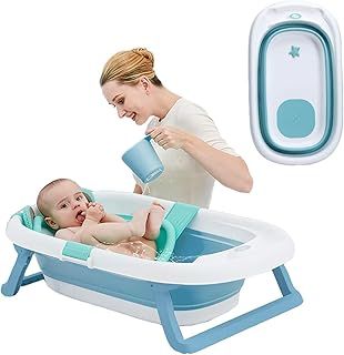 COO11 85cm Collapsible Baby Bath Tub, Foldable and Lightweight Anti-Slip Design, Ideal for Travel and Home Use, Portable Bathing Essentials for Toddlers and Newborn 0-36 Months (Blue)