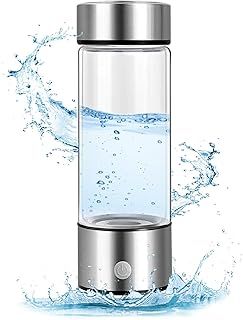 Hydrogen Water Bottle 420ml Rechargeable Portable Hydrogen Water Generator Glass Water Ionizer Machine with SPE and PEM Technology for Home Travel Office Fitness Drinking