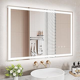 Dripex LED Bathroom Mirror Light, 500 X 700 mm Anti Fog Illuminated Bathroom Mirror Wall Light up LED Mirror Dimmable Touch Switch 3 Colors, Horizontal/Vertical