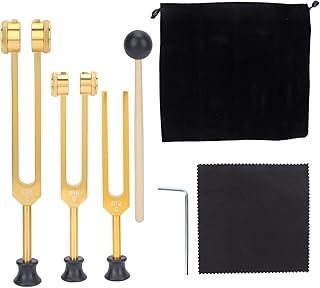 Tuning Forks Set (128Hz, 256Hz, 512Hz) Body Weighted Tuning Forks for Healing Chakra Set Medical Sound Healing Tools, Spiritual Items & Meditation Tools(Gold)