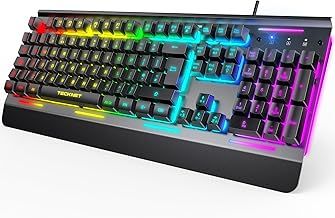 TECKNET RGB Gaming Keyboard UK Layout, USB Wired Computer Keyboard with 15-Zone RGB Illumination, All-Metal Panel, 25 Anti-ghosting Keys, 105 Keys, IP32 Water & Dust Resistant, 90% Quiet Keyboards