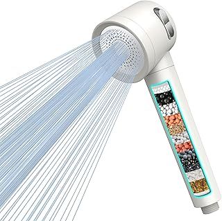 MEKO Hard Water Filter Shower Head with 3 Modes, 15 Layers Filtration Water Saving High Pressure Shower Heads and 1.5m Hose, Massage Shower Filter for Residual Chlorine Remove White