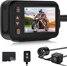 CAMECHO Motorcycle Camera Front and Rear IP65 Waterproof Motorbike Camera Dual Lens Motorbike Dash Cam with 32GB TF Card, 2" HD Display, Night Vision, G-Sensor, Loop Recording, DVR Dashcam