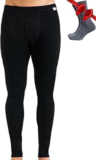 Merino Wool Base Layer Men Leggings Pants 100% Merino Wool Thermal Underwear Long Johns Light, Mid, Heavyweight + Hiking Socks