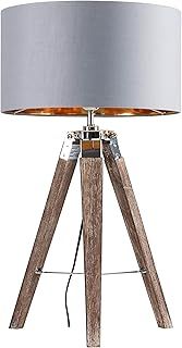 MiniSun | Modern Light Wood and Chrome Table Lamp with a Warm Grey/Gold Drum Shade | Table Lamps, Home Décor & Improvement Essential | Includes 6W LED Bulb [3000K Warm White]