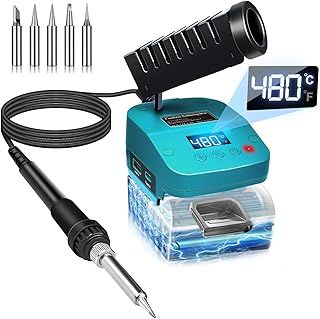 Cordless Soldering iron for Makita 18V Battery Fast Heating,Electric Digital LCD Soldering Station With USB and Type C Charge Ports,Portable Adjustable Solder iron kit for DIY,jewelry,Appliance Repair