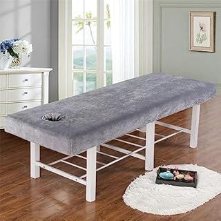 Massage Bed Sheet with Face Hole, Crystal Velvet Thick Washable Massage Bed Cover Beauty SPA Couch Cover Elastic Cord Edge All-round Wrap (190X80CM, Grey)