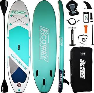 ACOWAY Inflatable Stand Up Paddle Board, 10'6" ×32" × 6" Sup for All Skill Levels Inflatable Paddle Boards, Non-Slip Deck, Double Action Pump, Waterproof Bag for Youth & Adult & Kids