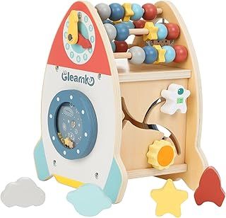 Wooden Activity Cube - 7-in-1 Montessori Educational Toys for 1 Year Old Boys & Girls with Abacus, Shape Puzzle, Clock, Maze & More