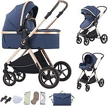 BEBBY Stroller 3-in-1 Baby 3 in 1 with Seat with a One-Hand Foldable Aluminium Frame, Compact Stroller with Adjustable Armrests, Combined Strollers,High Landscape Travel Pushchair (H2-Black-2, H2)