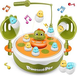 nicknack Magnetic Fishing Game for Kids, 4 in 1 Dinosaur Operation Board Games, Musical Fishing Toy Interactive Tabletop Toddler Toys Gifts for 3-8 Years Old