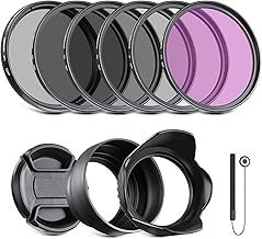 NEEWER 55mm ND Filter Kit and Lens Accessories, ND2 ND4 ND8 UV FLD CPL(Circular Polarizing) Filter Set with Lens Cap/Tulip Shaped Lens Hood
