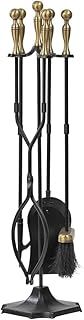 Amagabeli 26.5"(67.3cm) 5 Pcs Fireplace Tools Sets Black Handle Wrought Iron Large Fire Tool Set and Holder Outdoor Fireset Fire Pit Stand Indoor Rustic Tongs Shovel Antique Brush Chimney Poker Wood Accessories Kit