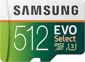 Samsung EVO Select 512GB microSD 100MB/s and 90MB/s, speed, full HD & 4K UHD memory card including SD adapter for smartphone, tablet, action camera, drone and notebook