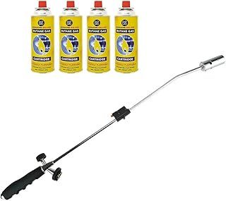 Weed Burner + 4 Butane Gas Canisters - Killer Wand Blowtorch Garden Outdoor Weeds Grass Moss Fungus Auto Ignition Adjustable Flame Flame Thrower | 8 Gas Bottles - Weedkiller