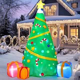 Christmas Inflatable Decoration 8 FT Christmas Tree with Light & Build-in Projection for Indoor, Outdoor, Yard, Garden, Lawn Décor