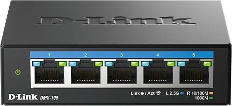 D-Link DMS-105 5-Port 2.5G Multi-Gigabit Unmanaged Desktop Switch with five 2.5 Gigabit Ports, Fanless, Low Profile, Compact, Metal Housing, QoS, Plug and Play