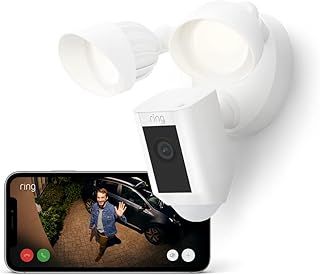 Ring Floodlight Cam Wired Plus | Outdoor Security Camera 1080p HD Video, LED Floodlights, Siren, Wifi, Hardwired | alternative to CCTV system | 30-day free trial of Ring Home | White